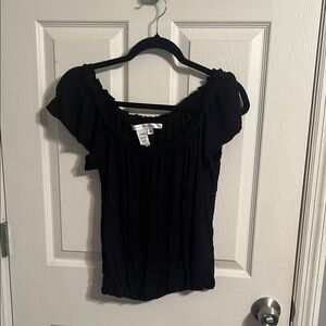 Max Studio Black Ruffled Cap Sleeve Blouse